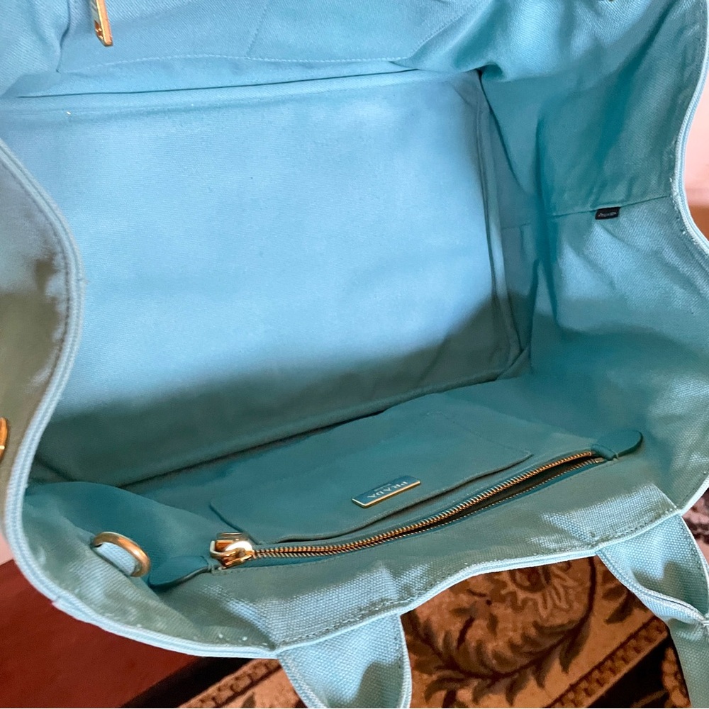 Prada Turquoise Studded Canvas Tote with Detachable Strap COA - Picture 8 of 16